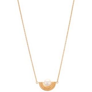 Tory Burch Gold-Tone Half Moon Necklace with White Pearl